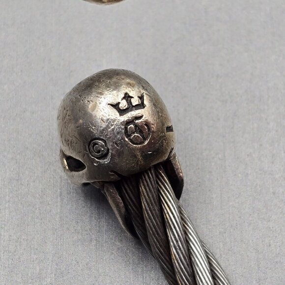 VTG Gaboratory Sterling Silver & Steel Gothic Skull Torque Cuff Bracelet 7.5" - Picture 5 of 11